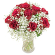 The moment this bouquet enters a room in Gerrards Cross, a sense of refined romance and enduring beauty settles in. Nine to twelve deep crimson roses form the heart of the arrangement, their petals dense and velvet-rich, unfurling in tight, elegant spirals that catch and play with the daylight. Soft, white clouds of delicate baby's breath (gypsophila) gently wrap around the roses, adding an ethereal lightness and subtle contrast that feels reminiscent of mist lingering above Austenwood Common. Each fresh stem is arranged with an eye for harmony-lush yet not overwhelming-while the clear glass vase showcases the greenery beneath, evoking the vitality of the Cross's local gardens. The fragrance drifts gently through the air: the classic scent of fresh roses laced with the faint sweetness of baby's breath. This bouquet, available for swift local delivery, is ideal for commemorating anniversaries, marking joyful birthdays, or simply saying 'you're cherished' to someone in Gerrards Cross. Designed with care, it tells a quiet, romantic story that honours both tradition and emotion, offering a classic gesture imbued with local character.