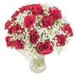 This striking bouquet, a favourite in Gerrards Cross for expressing timeless romance, artfully combines velvety crimson roses with dreamy, cloud-like gypsophila in a clear glass vase. Each rose unfurls gracefully, its rich, passionate hue set off by delicate tufts of baby's breath that float like mist. The arrangement is carefully rounded and lush, evoking both comfort and exuberance, and the interplay of deep red and pure white lights up any space it enters. Shafts of sunlight dance across the blossoms, revealing every glossy petal and softening the boldness with a veil of gentle light. The fresh green stems, evident through the vase, underscore the arrangement's vitality and local freshness-whether destined for a special anniversary surprise in a Gerrards Cross home or a spontaneous gift near West Common. This bouquet radiates emotion and artistry born of the community's traditions, making it an unforgettable gesture for moments meant to be cherished and remembered.
