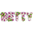 A serene, three-dimensional floral tribute that spells the name BETTY in bold, capital letters, crafted from dense clusters of fresh blooms against a pure white backdrop. Each block-style letter is built on a cushion of soft, creamy-white chrysanthemums that give the surface a pillowy, snow-like texture; within and outlining those white fields, richer magenta to purple chrysanthemums form a deliberate contrast, tracing inner contours and lending the letters depth and definition. Along the outer sides of each character a narrow purple satin ribbon is gently tucked and folded, the subtle sheen catching soft studio light and creating delicate shadows that emphasize the form. Small, natural mini-bouquets sit atop and within key letters-the upper loop of the B, the cross of the central T, and the right arm of the Y-each composed of blushing pink roses in mixed stages of bloom, tiny bright-blue accent flowers that read like cornflowers or delphiniums, and feathery green fern fronds that add a garden-fresh perfume and movement. The overall palette of white, purple, pale pink and clear blue reads as dignified and comforting, chosen to express sympathy and memory. Gentle morning light on the arrangement highlights the chrysanthemum textures and the velvet petals of the roses, while the crisp white background keeps the focus entirely on the workmanship and the quiet emotion of the piece. As a local Gerrards Cross florist might explain, this bespoke memorial display balances precision and tenderness-a personalised farewell composed with technical care and heartfelt restraint for a funeral or celebration-of-life setting.