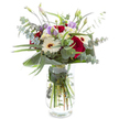 This sophisticated bouquet, artfully assembled by local florists in Gerrards Cross, radiates both celebration and serenity from its perch in a timeless clear glass vase. Its focal point-a cluster of rich, velvety red roses-suggests romance and heartfelt admiration, surrounded by creamy white Gerbera daisies that add light, balance, and a sense of pure optimism. Gentle lisianthus blooms, their petals tinged with soft lavender and yields of unopened buds, introduce a whisper of promise and gentle movement to the design. Graceful eucalyptus leaves-rounded and cool in tone-thread their way through the bouquet, lending not only structure but an invigorating hint of fresh scent, reminiscent of peaceful strolls through East Common after a rain. At the base, glossy dark greens wrap around the arrangement with a contemporary sweep, echoing natural forms found in the woodlands nearby. Subtle accents of white spray blossoms and trailing green fronds give depth and airiness, ensuring every angle reveals a fresh detail. Each stem, visible through the pure water in the vase, is meticulously placed and displayed-a testament to local care and floristry expertise. Whether destined for an anniversary dinner, a birthday surprise, or simply to brighten a home in Gerrards Cross, this bouquet is both modern and timeless, offering a generous embrace of beauty and renewal.