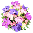 Gazing at this bouquet, you're drawn into a soft collision of pastel pinks and sunlit ivory, brightened by the striking violet orchids. The peonies take center stage: layered, nearly spherical blooms that recall tulle skirts at spring dances, soft and gently scented. Rosy sprays cluster through the arrangement, lending youthful, breezy energy, while cream-white roses add a serene, vanilla-soft note. It's the orchids that glow most brightly-speckled and luminous violet, their petals cool and silk-like, giving the piece a refined, regal air. Lush, waxy greenery frames the bouquet, providing a crisp, garden-fresh backdrop. Designed as a thoughtful centrepiece for a romantic occasion or a celebratory birthday, this arrangement speaks of affection and artistry, a nuanced blend of color, texture, and perfume. Available for delivery across Gerrards Cross, it embodies the spirit of a local florist who understands how fragrance and form come together to elevate a moment. Flower Delivery Gerrards Cross is pleased to bring this elegant composition to doorsteps across the area, combining reliability with signature style and a touch of countryside charm.