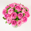 A lush, hand-gathered bouquet of roughly two dozen fresh pink roses sits in a simple clear glass vase, photographed under soft, diffuse studio light that draws out every velvet petal and gentle hue. Each bloom is fully or nearly fully open, petals unfurling in layered spirals that graduate from a deep fuchsia at the cupped centres to delicate blush and rosy pink on the outer edges, producing a natural ombre that gives the arrangement depth and movement. Scattered between the roses, glossy dark-green leaves tuck in like a painter's contrast, sharpening the pinks and lending an organic, garden-fresh finish. The composition is seen from a slightly elevated, overhead perspective, which emphasises the bouquet's rounded, abundant silhouette and the tight, generous packing of blooms that suggests careful floristry technique rather than casual gathering. A faint, powdery rose scent seems almost audible in the image - subtle and comforting - and the overall effect is one of quiet celebration: romantic, joyful, and tender. As a local florist preparing pieces for Gerrards Cross, I imagine this arrangement brightening a High Street table or arriving at a home near Gerrards Cross station as an anniversary or Mother's Day gift. The clear vase keeps the focus on colour and form, while the even white background ensures the flowers' tones read true. Whether chosen for a proposal, a birthday, or to say 'thank you,' this bouquet reads as classic and timeless, an expert composition that marries freshness, texture, and heartfelt sentiment for anyone receiving it in Gerrards Cross or the surrounding Chalfonts and Burnham areas. Flower Delivery Gerrards Cross crafted this style with attention to proportion and scent.