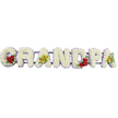 A horizontal floral arrangement carefully spells out the word GRANDPA in large, confident block capitals, placed against a bright white background that highlights every detail of the design. Each letter is thickly padded with pure white chrysanthemums, their small, rounded blooms pressed closely together to form a soft, cushion-like surface that feels both comforting and reverent, much like the calm atmosphere of a family gathering after a service in Gerrards Cross. A fine border of pale lavender ribbon outlines every letter, following each angle and curve with precision, adding a subtle hint of colour and ensuring the shape of the word remains clear from a distance. In the hollow of the G, a cluster of velvety deep red roses is nestled among the white petals, complemented by glossy green foliage that brings a natural richness and depth. The first A departs from the red accents with a delicate spray of yellow-green orchids, their graceful, slightly arching blooms suggesting individuality and refined beauty. The D returns to the theme of red roses, echoing the G and creating a visual rhythm across the tribute, while the final A once again carries the yellow-green orchids, balancing the design. Slim support rails connect the letters discreetly, ensuring the entire word sits straight and secure, ready for display on a stand at a funeral, crematorium service, or graveside committal. The overall impression is one of serene respect and heartfelt affection, a personalised memorial piece that expresses love, gratitude, and a gentle goodbye to a cherished grandfather.