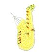 A beautifully sculpted floral saxophone stands upright against a crisp white background, capturing the essence of music and memory in flowers. The instrument's body, neck, and flared bell are entirely shaped from tight clusters of sunny yellow chrysanthemums, positioned so closely that they form a solid, velvety surface. Every curve is clearly defined, from the gentle S of the neck to the rounded opening of the bell, making the saxophone instantly recognisable even without any metal in sight. Dotted strategically across this golden canvas are small red rosebuds and clusters of tiny red roses, mimicking the placement of keys and buttons. These rich red accents offer a tender contrast, suggesting devotion, gratitude, and the emotional notes of a life well lived. Along the edges and inner lines of the saxophone, slender trails of green foliage wind and loop, bringing texture and a sense of movement, as though the greenery is tracing the path of a favourite tune played in a Gerrards Cross band or at a local music evening. Near the top, at the mouthpiece area, a few fine stems or wires extend slightly upwards, almost like a quiet finishing flourish while also providing the hidden support that allows the piece to stand upright for display at a funeral service. Created with the care you would expect from a dedicated Gerrards Cross florist, this tribute would be especially fitting for a jazz enthusiast, brass band player, or music teacher, offering a vibrant yet respectful final salute that combines artistry, local craftsmanship, and heartfelt remembrance.