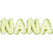 A three-dimensional funeral tribute spells out the name NANA in bold, capital letters crafted entirely from hundreds of tightly clustered, pristine white button chrysanthemums. Each letter reads as a soft, cloudlike sculpture: the small rounded blooms packed closely together to create a gently undulating surface that invites a tactile imagination. Around the perimeter of every character a rich, verdant green trim-carefully pleated foliage or ribbon-like laurel-frames the white flowers, giving crisp definition to the shapes and a comforting contrast that reads as renewal beside purity. The arrangement sits against a clean white background under bright, even light that reveals the subtle highlights on individual petals and the delicate shadowing between layers, emphasising the workmanship of each letter. There is a faint, fresh floral scent in the air, the clean hint of chrysanthemum softened by cool green leaves, which together suggest quiet dignity rather than extravagance.

Crafted with the sensitive hand of an experienced florist, this piece conveys remembrance and affection appropriate for a grandmother's service, visitation, or graveside tribute. The sculptural quality of the letters and the neat green edge make NANA clearly legible from a distance while retaining intimate, handcrafted detail up close. For families in Gerrards Cross and nearby Beaconsfield or Denham, this design reads as both a public declaration of love and a private, tender farewell-offering comfort through form, colour, and the quiet restraint of white and green.