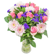 This bouquet evokes the tranquil poetry of Gerrards Cross, its delicate layers of soft pink roses and pale gerbera daisies blooming softly above a bed of lush, deep greenery reminiscent of the town's leafy walks. Each rose reveals its pastel blush with a gentle glow, hinting at affection and youthful promise, while playful bursts of violet statice-bright, papery, and aromatic-bring lively contrast and a cheerful, spontaneous touch. The bouquet's airy construction and sense of fullness recall the brightness of a sunlit meadow on Windsor Road, captured in the moment between serenity and celebration. Arranged in a slender, understated glass vase, the flowers are united in a display that feels both personal and thoughtfully crafted. Every choice-from flower selection to composition-carries intent, ensuring the arrangement suits birthdays, quiet congratulations, or tokens of love when words are not enough. In every petal and scent, the bouquet radiates local care, making the recipient in Gerrards Cross truly feel cherished and seen.