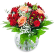 Radiating intimate warmth and local charm, this bouquet brings together vibrant red chrysanthemums and roses in a sumptuous cluster, encircling opulent apricot roses at the centre. Ethereal white gypsophila is threaded through the arrangement, their star-like flowers evoking the soft mists that rise from Misbourne Valley at dawn. Framed by broad, glossy green leaves, the composition glimmers within a rounded glass vase-its clarity echoing the polished facades of Gerrards Cross's high street. The stems, visible and crisply trimmed, add a sense of honesty and open craftsmanship, a testament to the careful work of experienced local florists. The mood is tender and undeniably romantic, ideal for an anniversary, a declaration of love, or to reassure someone they are cherished. The scent is delicately sweet, underscored by hints of fresh cut grass, reminiscent of gardens awash with morning sunlight. Every detail in this arrangement reflects gentle artistry and a deep connection to Gerrards Cross's serene landscape, making it as suitable for brightening a kitchen window overlooking Colne Valley as it is for centre stage at an elegant celebration. This bouquet is more than flowers-it is a quiet gesture of love and community, thoughtfully arranged for those who appreciate beauty with a sense of place.