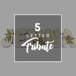 The photograph portrays a dignified, customised five-letter floral tribute set against a clean, light grey background, the kind of arrangement often delivered by local florists to services in and around Gerrards Cross. Five individual letters lie side by side, their forms robust yet softened by a thick covering of white chrysanthemums or carnations. The flowers are packed so closely that the letters resemble soft white cushions, with each petal adding to the overall texture and sense of purity. Encircling every letter is a finely applied trim of rich purple satin ribbon, its smooth sheen catching the light and lending the tribute a composed, almost ceremonial elegance. As the eye travels along the arrangement, it finds small, artfully placed clusters of pastel blooms-pale pink and mauve spray roses-paired with glossy greenery and airy fern fronds that sit lightly above the white base. These clusters bring gentle colour notes and a feeling of tenderness, as if each rose represents a cherished memory. Over the centre of the tribute, a darker grey square overlay, framed by a slim white border, partially obscures the floral letters. On this overlay, the words 5 LETTER Tribute appear in white, with a modern, uppercase sans-serif style for 5 LETTER and a flowing script for Tribute, clearly presenting the design as suitable for any five-letter name or poignant word. The partially visible letters seem to form JOHN and an additional A, suggesting a sample name. The whole composition feels calm and respectfully composed, evoking the kind of gentle farewell that might take place in a small chapel or crematorium near the heart of Gerrards Cross, where flowers offer comfort without overwhelming the moment.