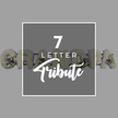 The image shows a refined funeral tribute set against a calm, mid-grey background, dominated in the centre by a darker grey square bordered with a slim, clean white line. Inside this central panel, white lettering clearly introduces the concept: a prominent 7 sits at the top, followed by the word LETTER in smaller, neat sans-serif capitals, and rounded off by the word Tribute written in a graceful script that suggests something bespoke and tender. Behind this text block, extending out to the left and right edges, is a floral word arrangement that spells GRANDMA, although individual letters are partly obscured. Each letter has been built from a thick bed of white chrysanthemums or similar small-headed flowers, packed closely together so that the petals form a soft, cushiony surface. Into these white shapes, the florist has tucked accents of deep purple flowers-perhaps lisianthus or small roses-along with sprigs of fresh green foliage, creating a gentle contrast that draws the eye without disturbing the restful mood. The overall composition feels serene and carefully considered, with neutral greys ensuring the white and purple flowers remain the main focus. It is easy to imagine this GRANDMA tribute being created for a funeral or memorial in Gerrards Cross, perhaps resting beside a coffin in a chapel or at a graveside in one of the nearby churchyards. The image quietly communicates the availability of personalised seven-letter tributes, handcrafted by a skilled local florist for families wishing to honour a beloved grandmother with grace and affection.